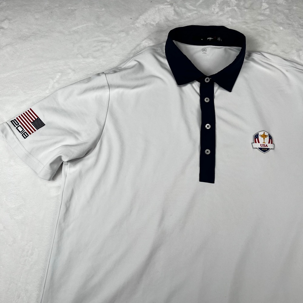RLX Ralph Lauren 2018 Ryder Cup USA Team Golf Polo Shirt White Mens Large L